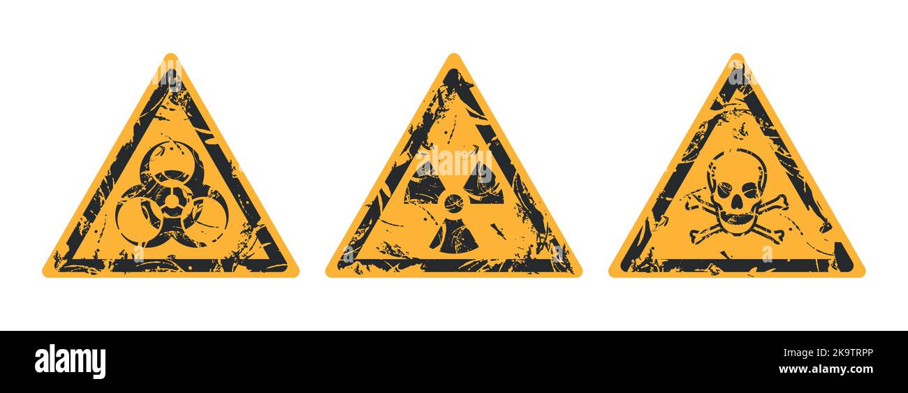 Panneau d'avertissement de danger et pictogrammes pour les matières toxiques, radioactives et biologiques. Gestion des substances et matériaux dangereux. La sécurité avant tout. Po Illustration de Vecteur