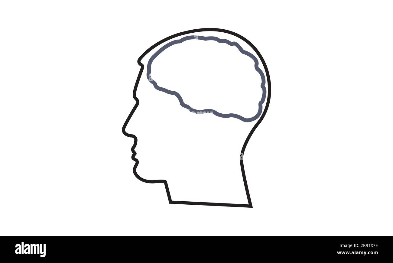 Contour de tête humaine avec cerveau Illustration de Vecteur