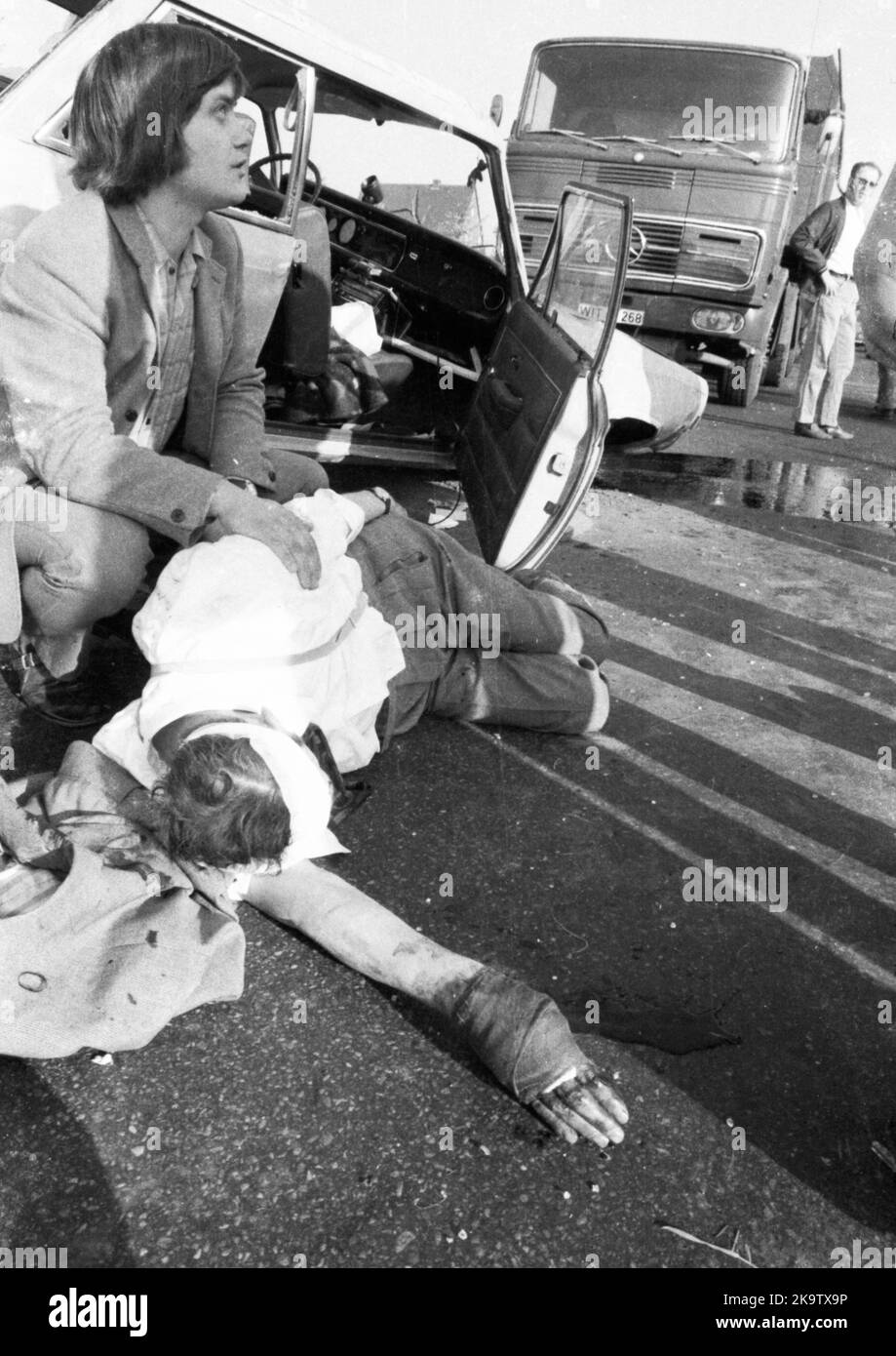 Un accident de la circulation sur la route fédérale 54 sur 22. 09. 1971 à Dortmund, Allemagne Banque D'Images