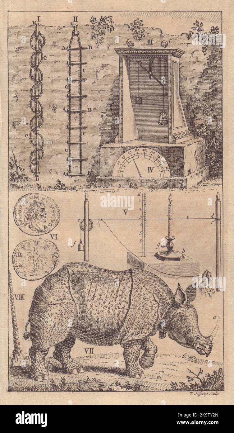 Échelles d'échelle Hygrometer Roman coin Poshumus Rhinoceros Narwhal Horn 1747 Banque D'Images