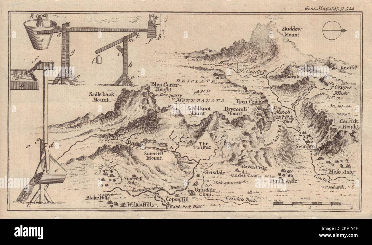 Northern Fells, Lake District. Blencathra Saddleback Skiddaw. Cartographie GENTS MAG 1747 Banque D'Images