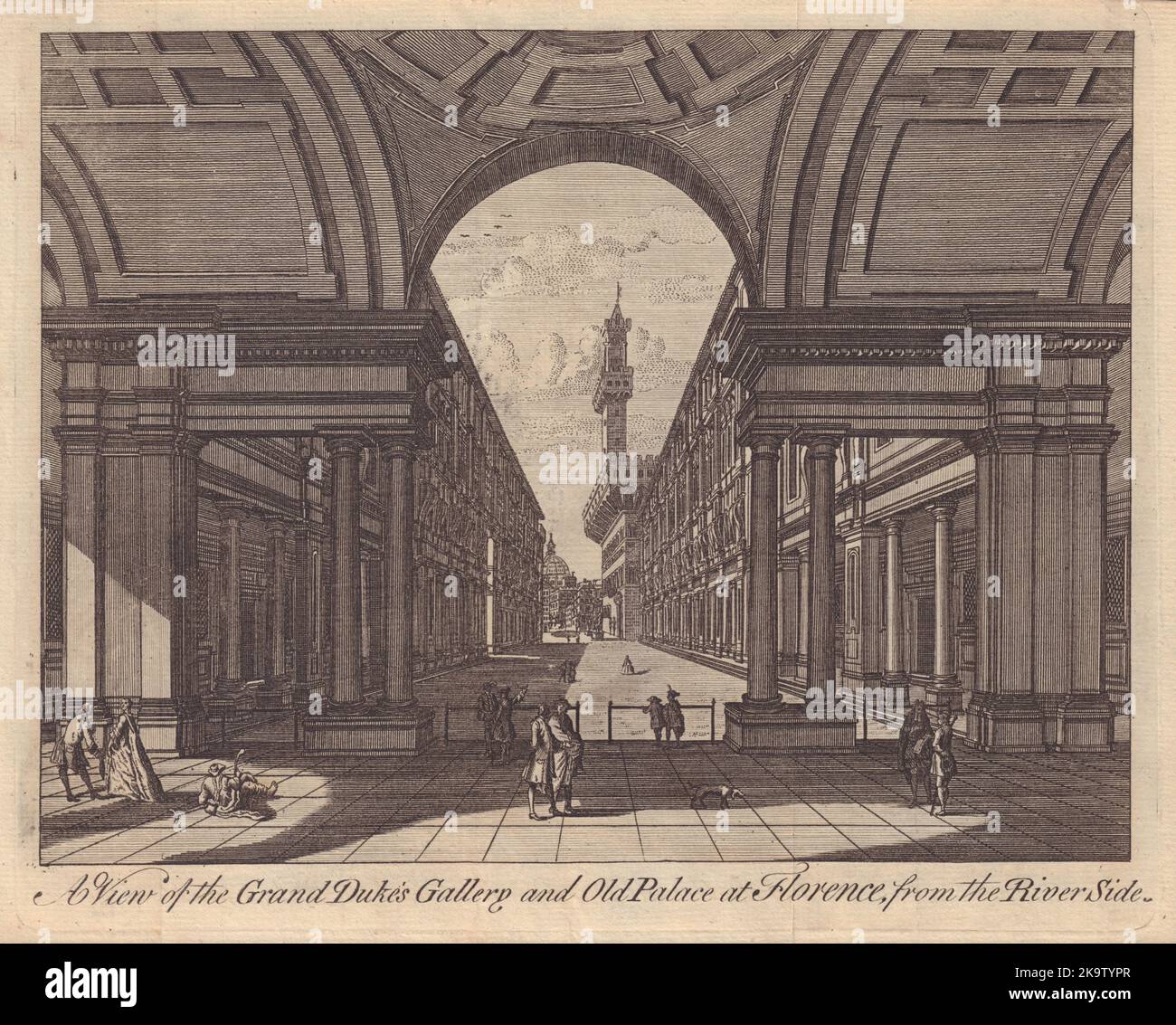 La galerie du Grand-Duc et le Vieux Palais de Florence. Uffizi. Palazzo Vecchio 1750 Banque D'Images