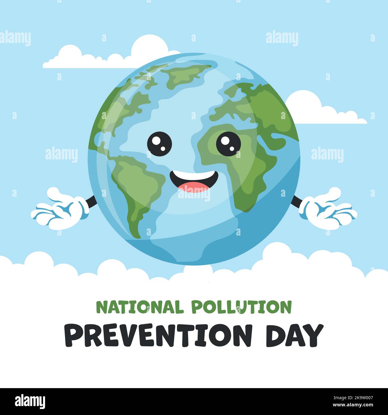 Bonne bande dessinée planète Terre avec le texte de la journée nationale de prévention de la pollution. Affiche de sensibilisation à l'attention à l'environnement Illustration de Vecteur