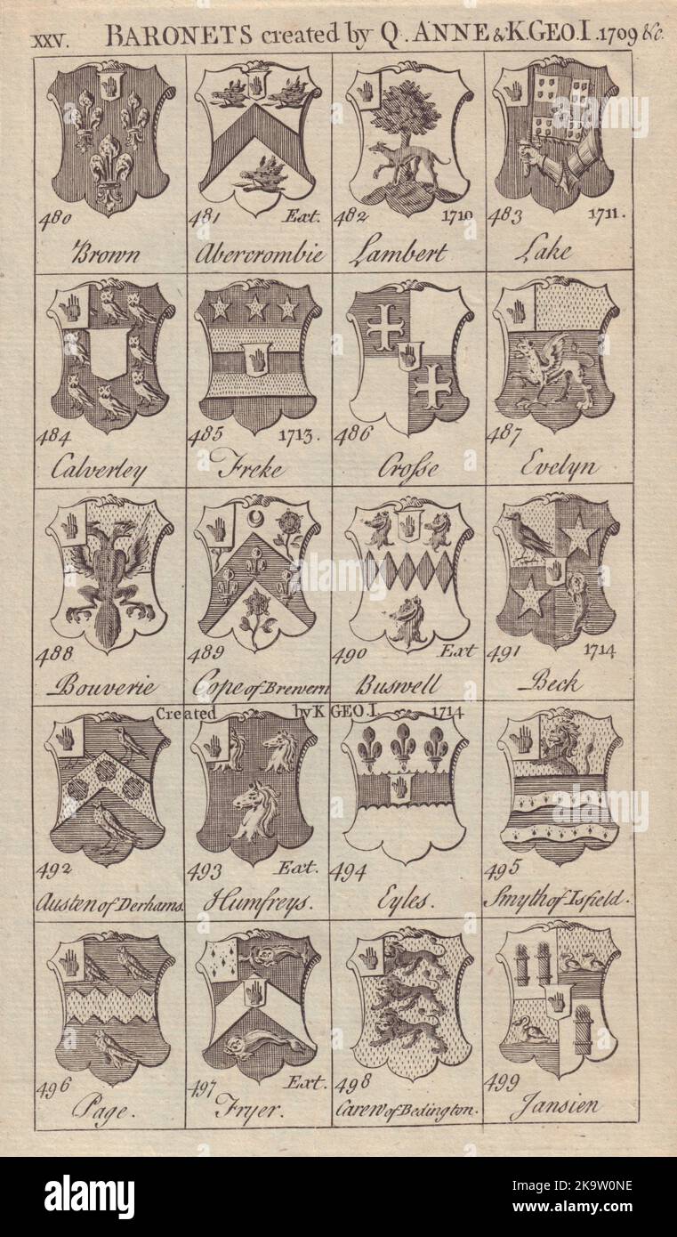 Q Anne & George I Baronets 1709 Brown Crosse Evelyn Beck Eyles page Fryer… 1753 Banque D'Images