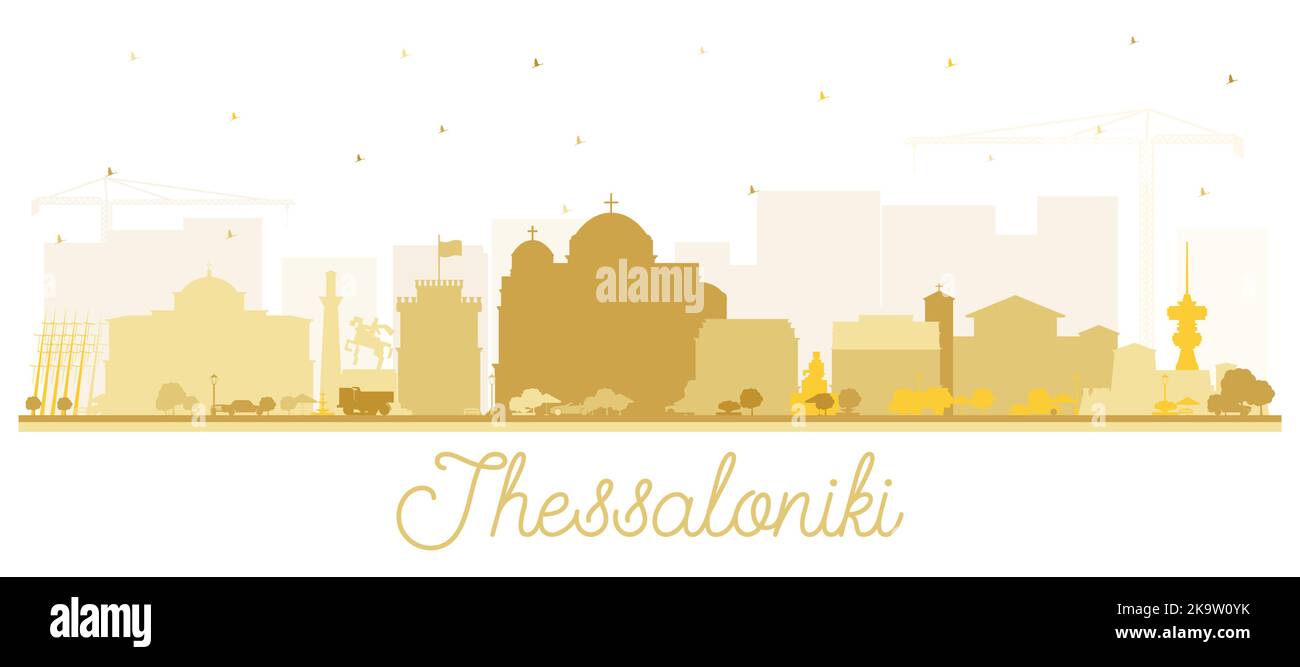 Thessaloniki Grèce silhouette de la ville avec des bâtiments d'or isolés sur blanc. Illustration vectorielle. Illustration de Vecteur