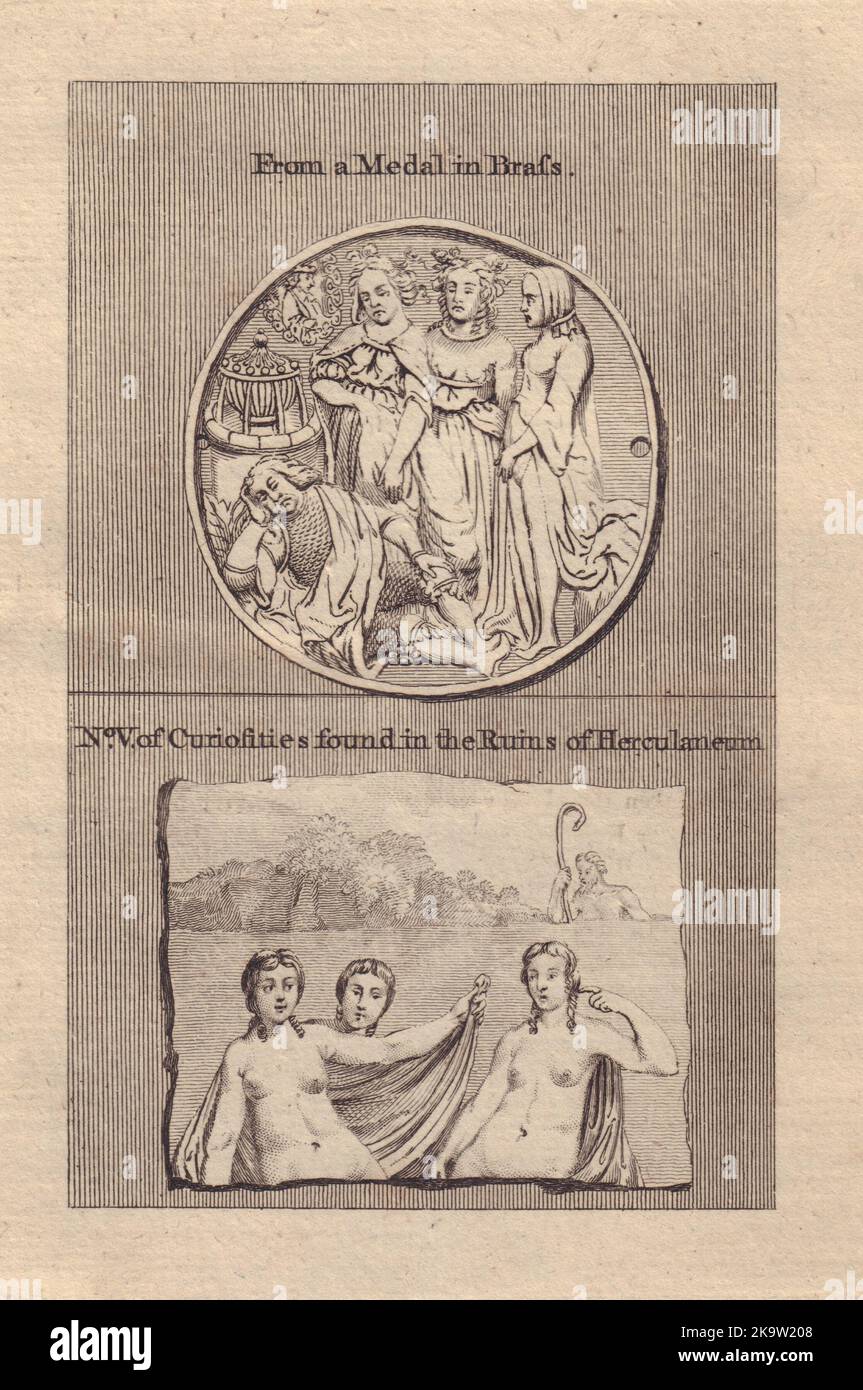 Peinture trouvée dans les ruines d'Herculanum. Arrêt de Paris. Médaille de laiton 1773 Banque D'Images