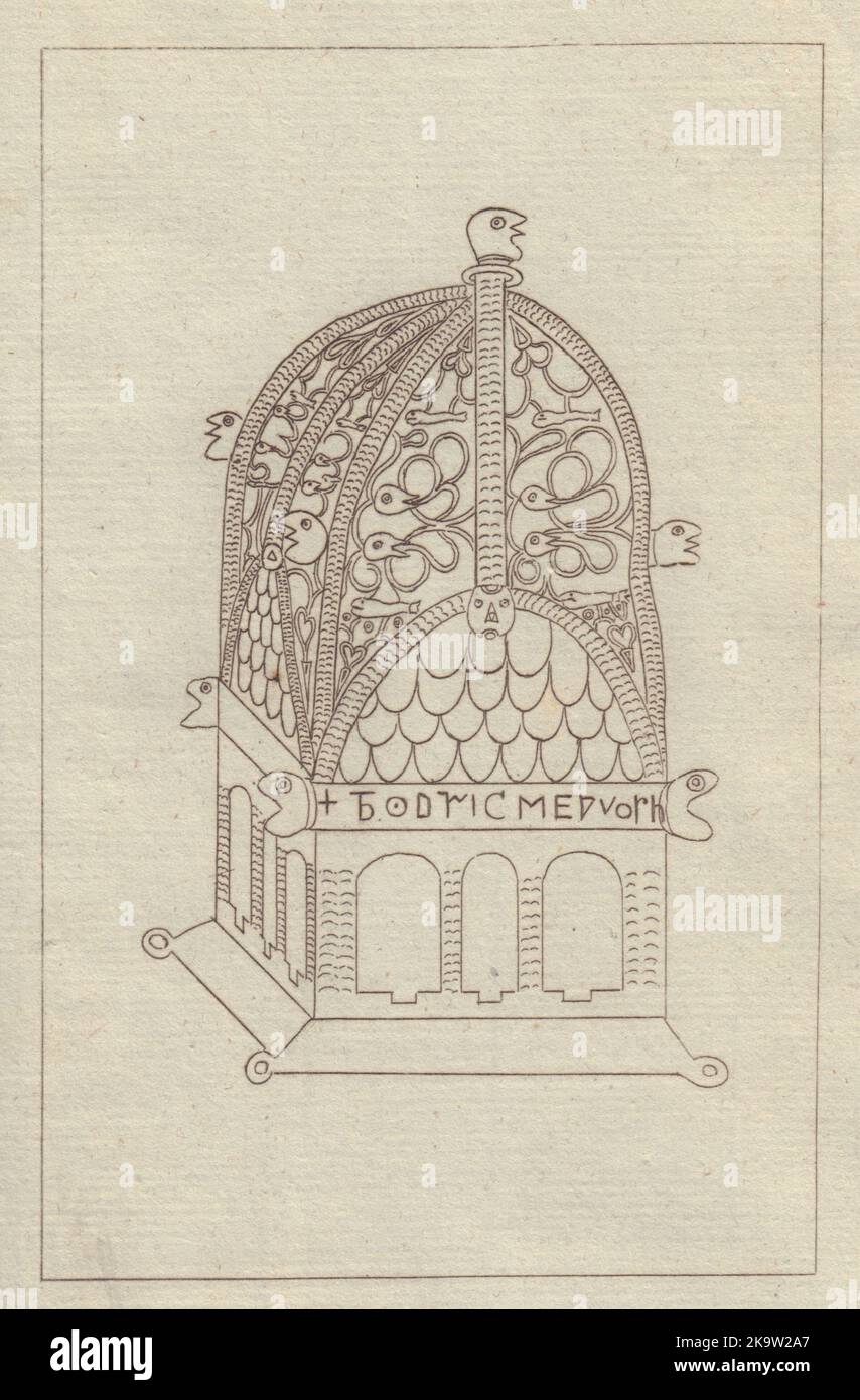 Ornement de laiton saxon, chef d'équipe d'Abbé, trouvé à Pershore, Worcestershire 1779 Banque D'Images