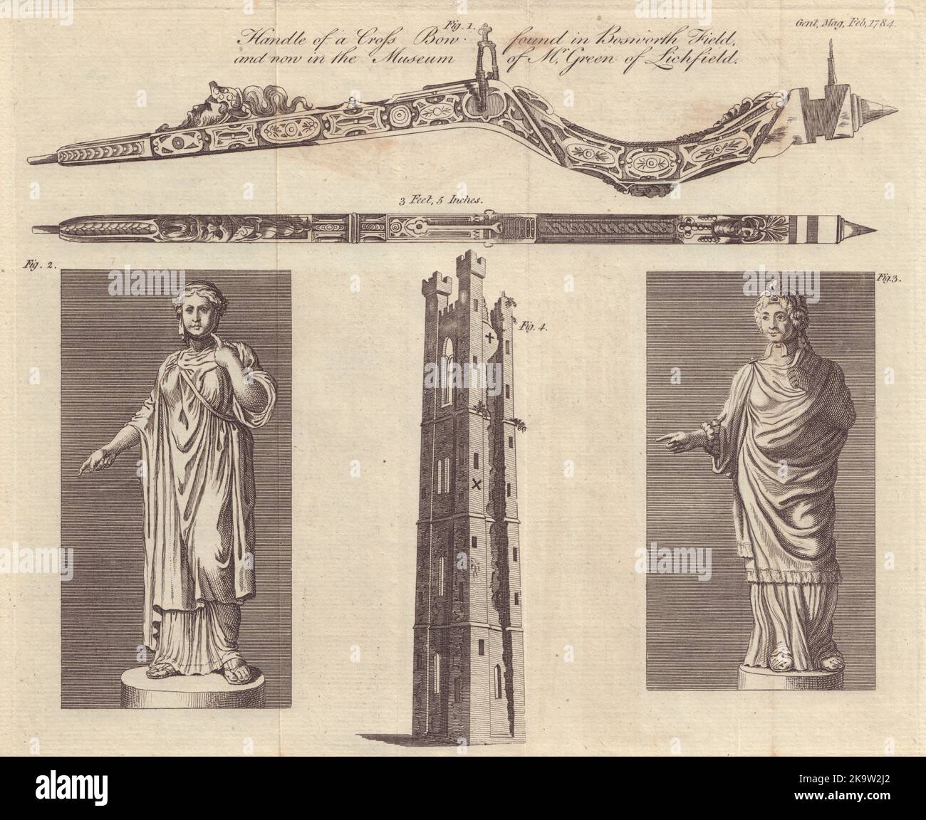 Bosworth Field Crossbow Handle jaune Steeple St. Mary's Abbey Trim Irlande 1784 Banque D'Images