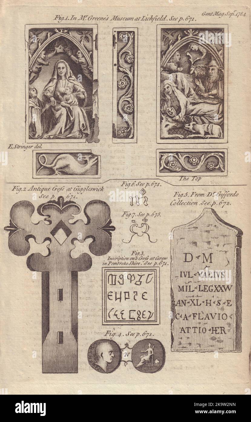 Vierge et Jésus. Croix de Giggleswick. Carew Pembrokeshire. Médaille d'or Cicero 1784 Banque D'Images