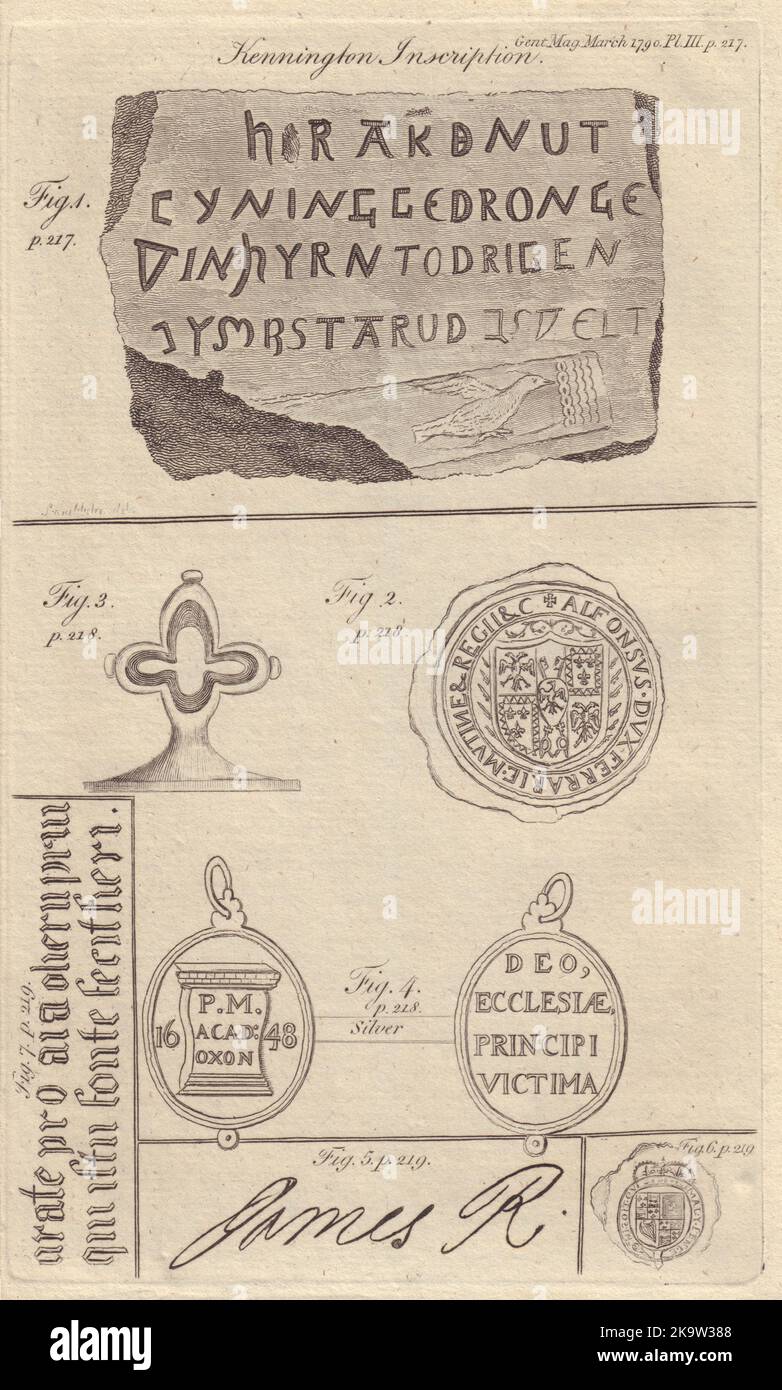 Kennington Inscription King Hardicanute Hoax. Alfonso Duc de Ferrara 1790 Banque D'Images