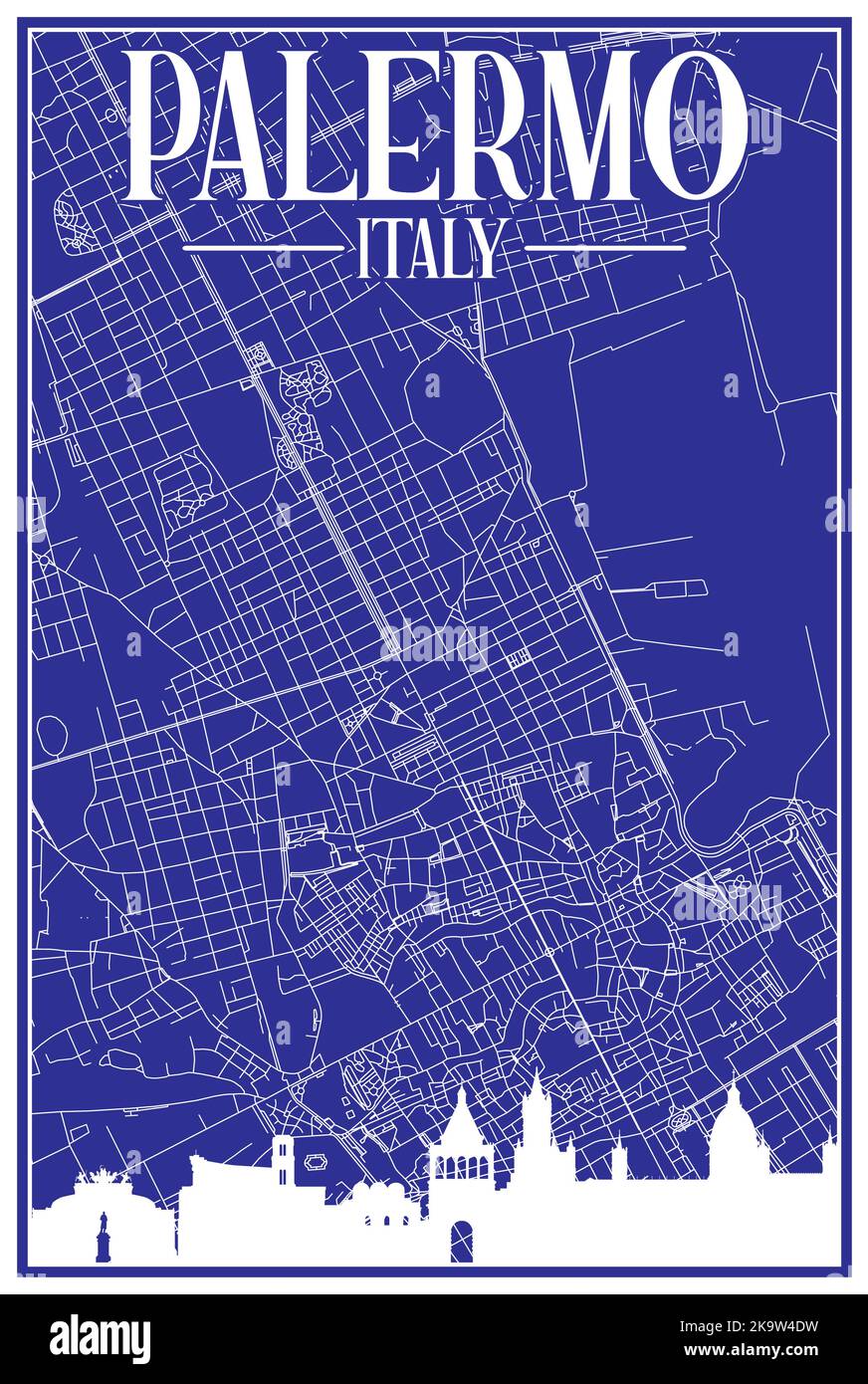 Carte imprimée du réseau des rues du centre-ville de PALERME, ITALIE Illustration de Vecteur