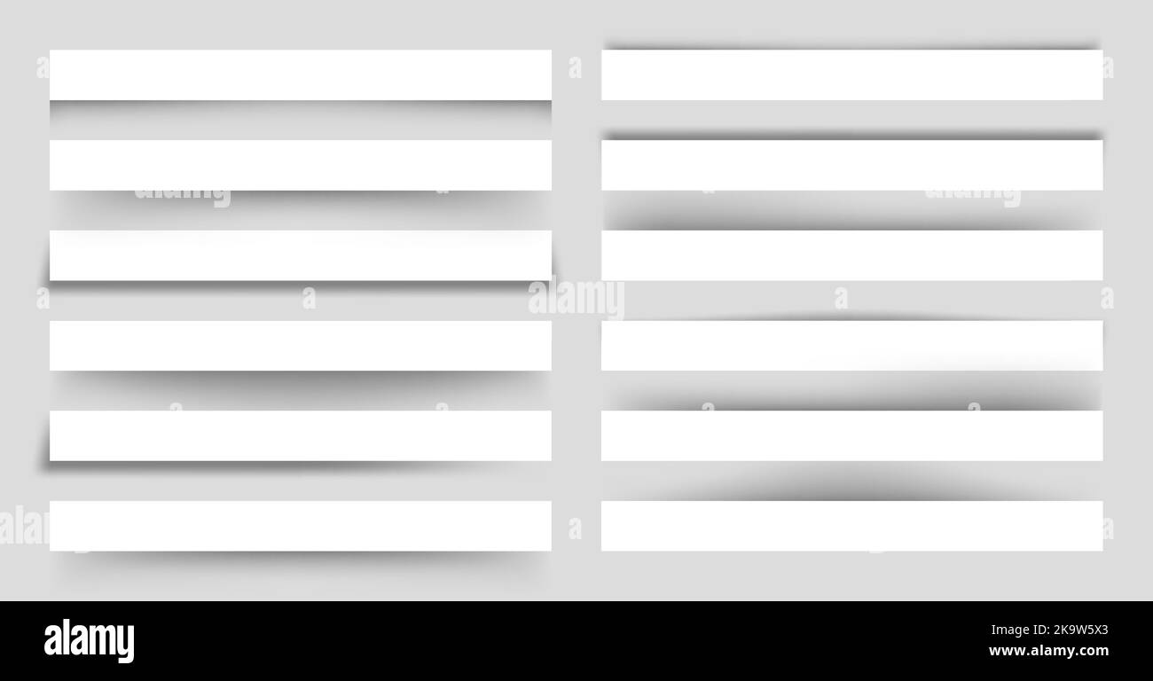 Jeu de feuilles de papier blanc blanc avec ombres. Séparateurs de page sur fond gris. Effet d'ombre réaliste et transparent. Élément pour la conception. Vecteur Illustration de Vecteur