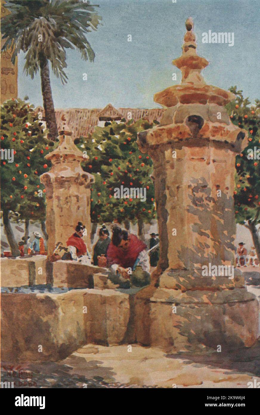 Fontaine à la Cour des oranges, Cordoba, Espagne, par William Wiehe Collins 1909 Banque D'Images