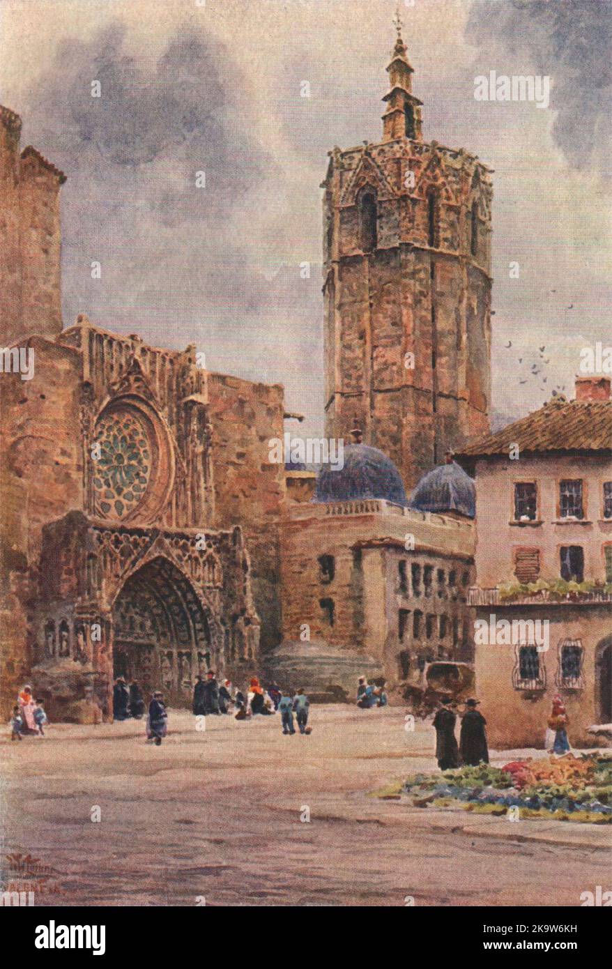 Porte de la cathédrale, Valence, Espagne, par William Wiehe Collins 1909 imprimé Banque D'Images