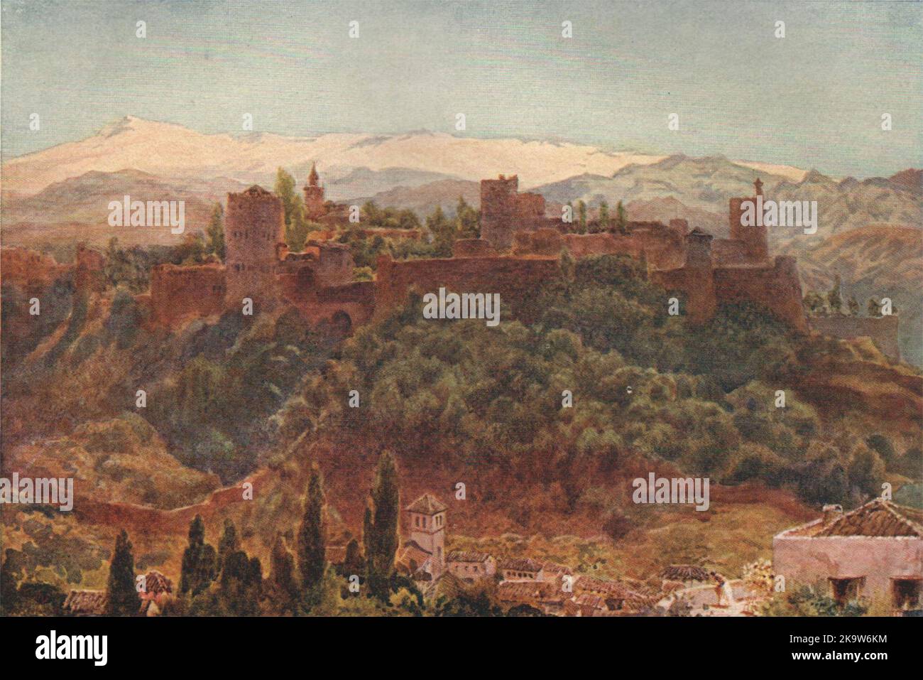 L'Alhambra, Grenade, Espagne, par William Wiehe Collins 1909 vieux imprimé antique Banque D'Images