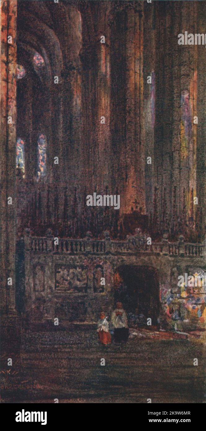 Dans la cathédrale, Barcelone, Espagne, par William Wiehe Collins 1909 vieux imprimé Banque D'Images
