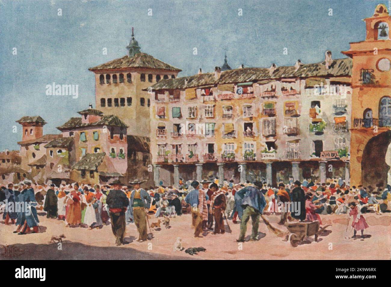 The Zocodover, Toledo, Espagne, par William Wiehe Collins 1909 vieux imprimé antique Banque D'Images