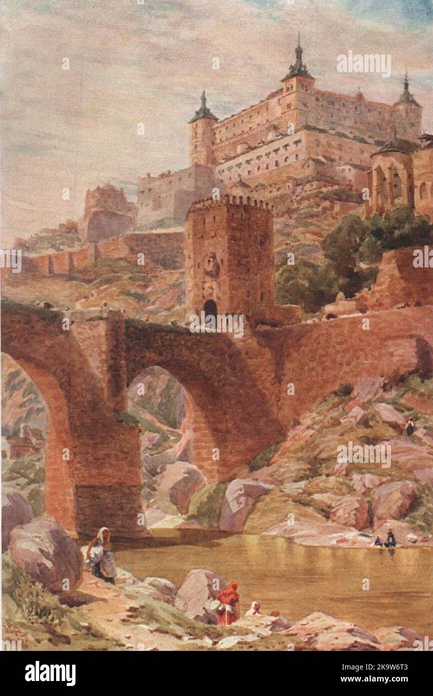 Le pont Alcantara, Toledo, Espagne, par William Wiehe Collins 1909 Old print Banque D'Images