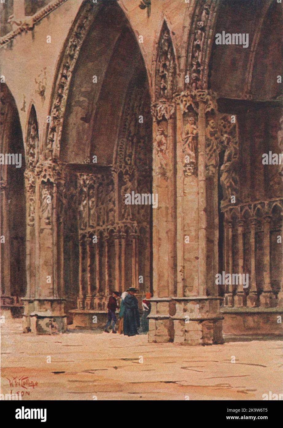 Le porche ouest de la cathédrale, Leon, Espagne, par William Wiehe Collins 1909 Banque D'Images