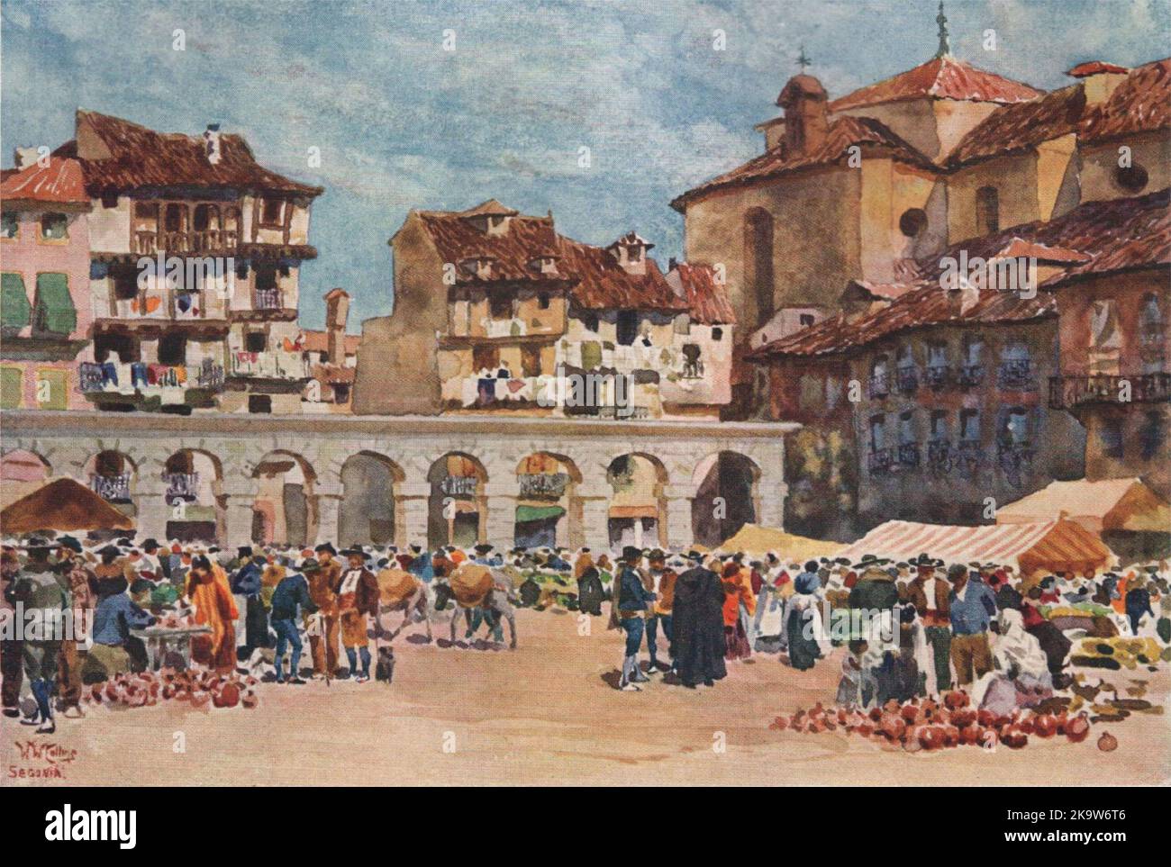 Plaza Mayor, Segovia, Espagne, par William Wiehe Collins 1909 vieux imprimé antique Banque D'Images