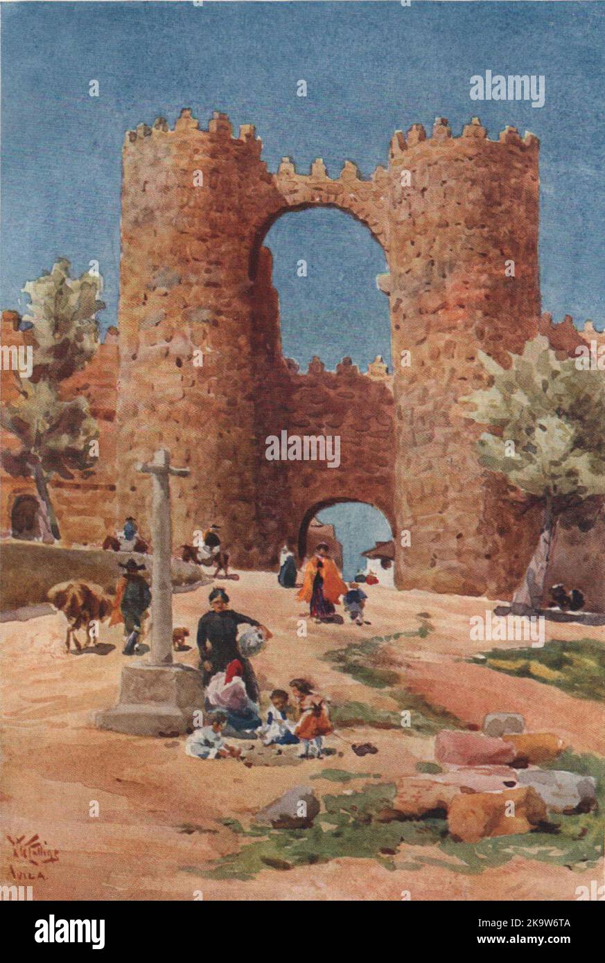 Puerta de San Vicente, Avila, Espagne, par William Wiehe Collins 1909 Old Print Banque D'Images