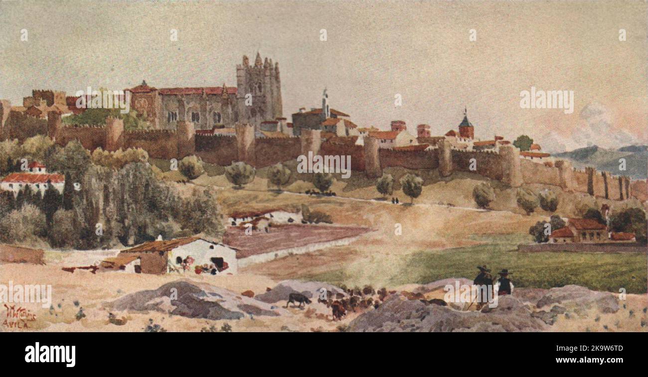 Avila, Espagne, par William Wiehe Collins 1909 ancienne image d'époque Banque D'Images