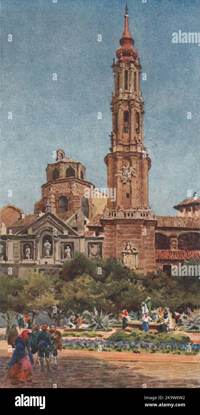 La Seo, Saragosse/Saragosse, Espagne, par William Wiehe Collins 1909 Old Print Banque D'Images