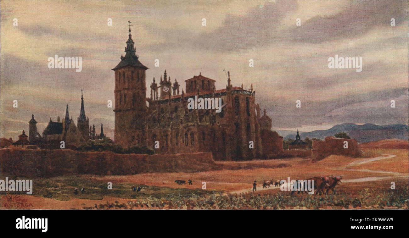 Astorga, Espagne, par William Wiehe Collins 1909 photo ancienne imprimée Banque D'Images