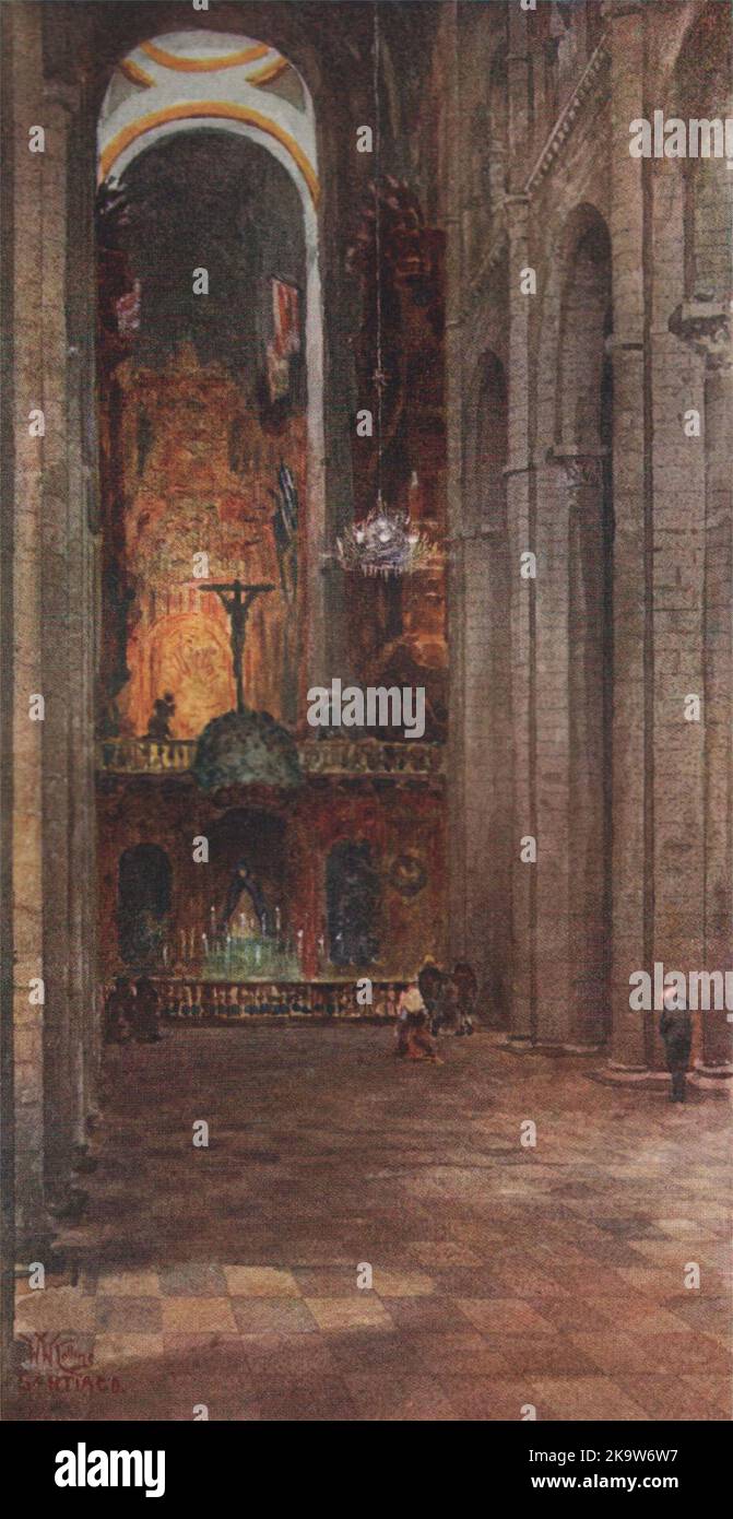 Intérieur de la cathédrale, Saint-Jacques-de-Compostelle, Espagne, par William Wiehe Collins 1909 Banque D'Images