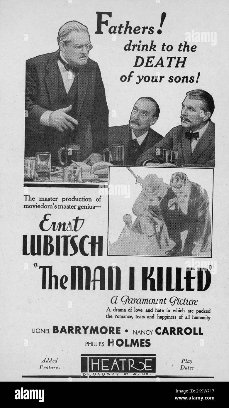 L Homme Que J Ai Tue L'HOMME que j'AI TUÉ 1932 réalisateur / producteur ERNST LUBITSCH jouer  Maurice Rostand adaptation Reginald Berkeley scénario Samuel Raphaelson et  Ernest Vajda Paramount Pictures Photo Stock - Alamy