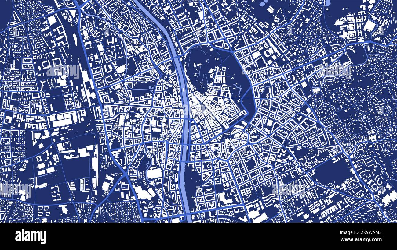 Affiche détaillée en bleu sur la carte vectorielle de la zone administrative de Graz. Panorama sur la ligne d'horizon. Carte touristique graphique décorative du territoire de Graz. Libre de droits Ill Illustration de Vecteur