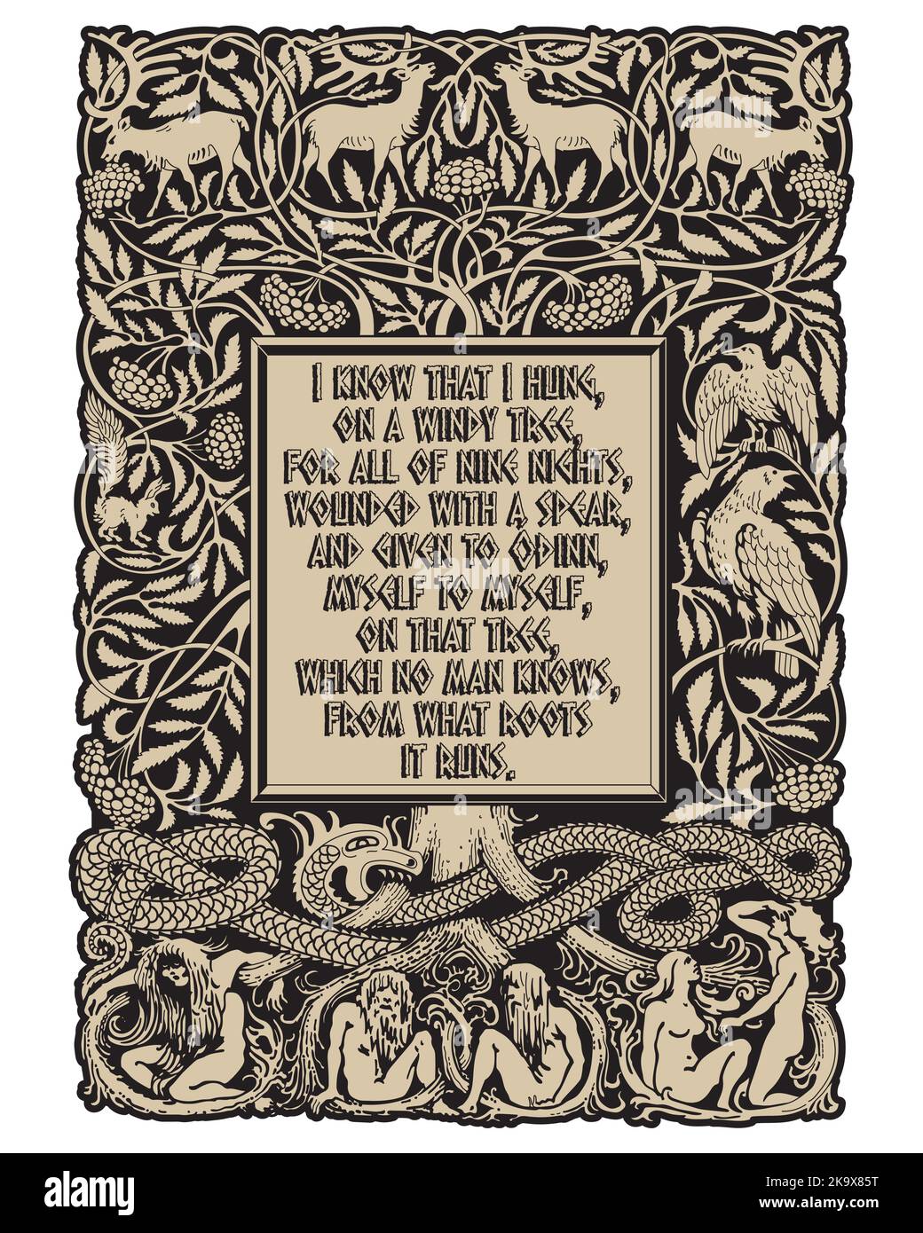 Gravure vintage. L'arbre de vie dans la mythologie norséise, les