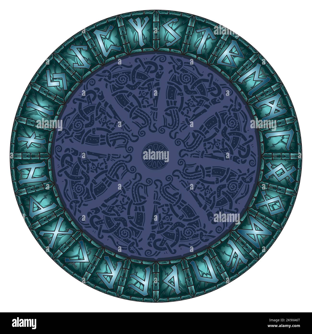 Cercle magique de pierre brillant des runes scandinaves Illustration de Vecteur