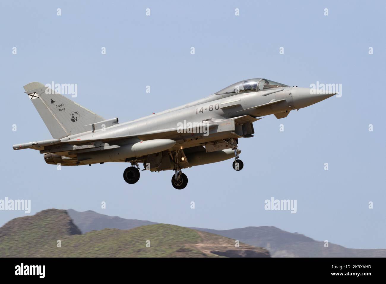 Eurofighter Typhon de la Force aérienne espagnole arrivant sur terre à la base aérienne de Gando pendant l'exercice SIRIO 22. Banque D'Images