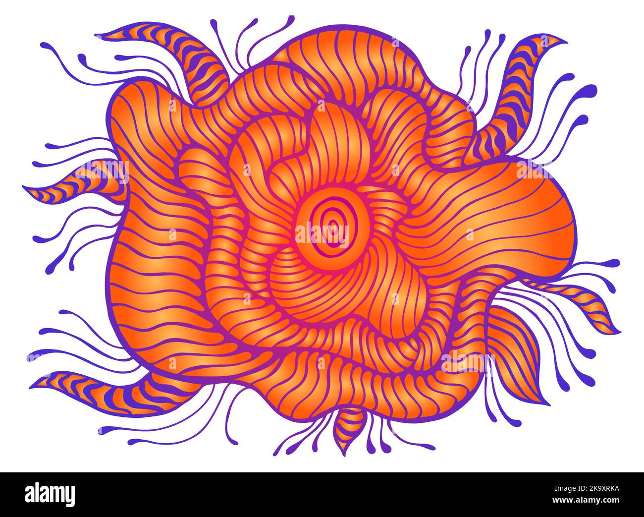 Orange psychédélique violet fantastique fleur vive. Répétition isolée. Fantastique fleur colorée. Illustration de Vecteur