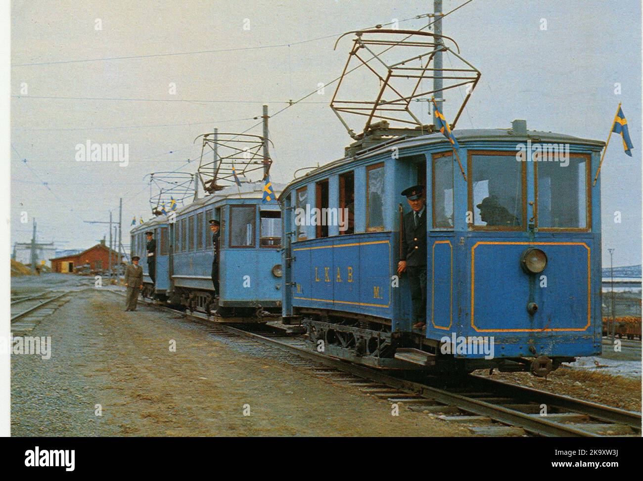 Dernière visite en tramway à Kiruna. Les tramways sont M1, M8 et M10. Banque D'Images