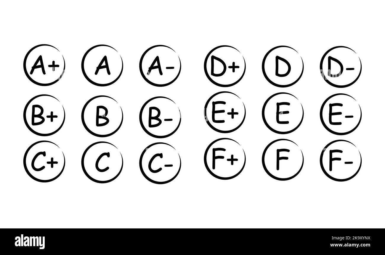 Ensemble de résultat de gradation tout. Icône dessinée à la main . Illustration du vecteur de rapport de marque d'examen de test . Illustration de Vecteur