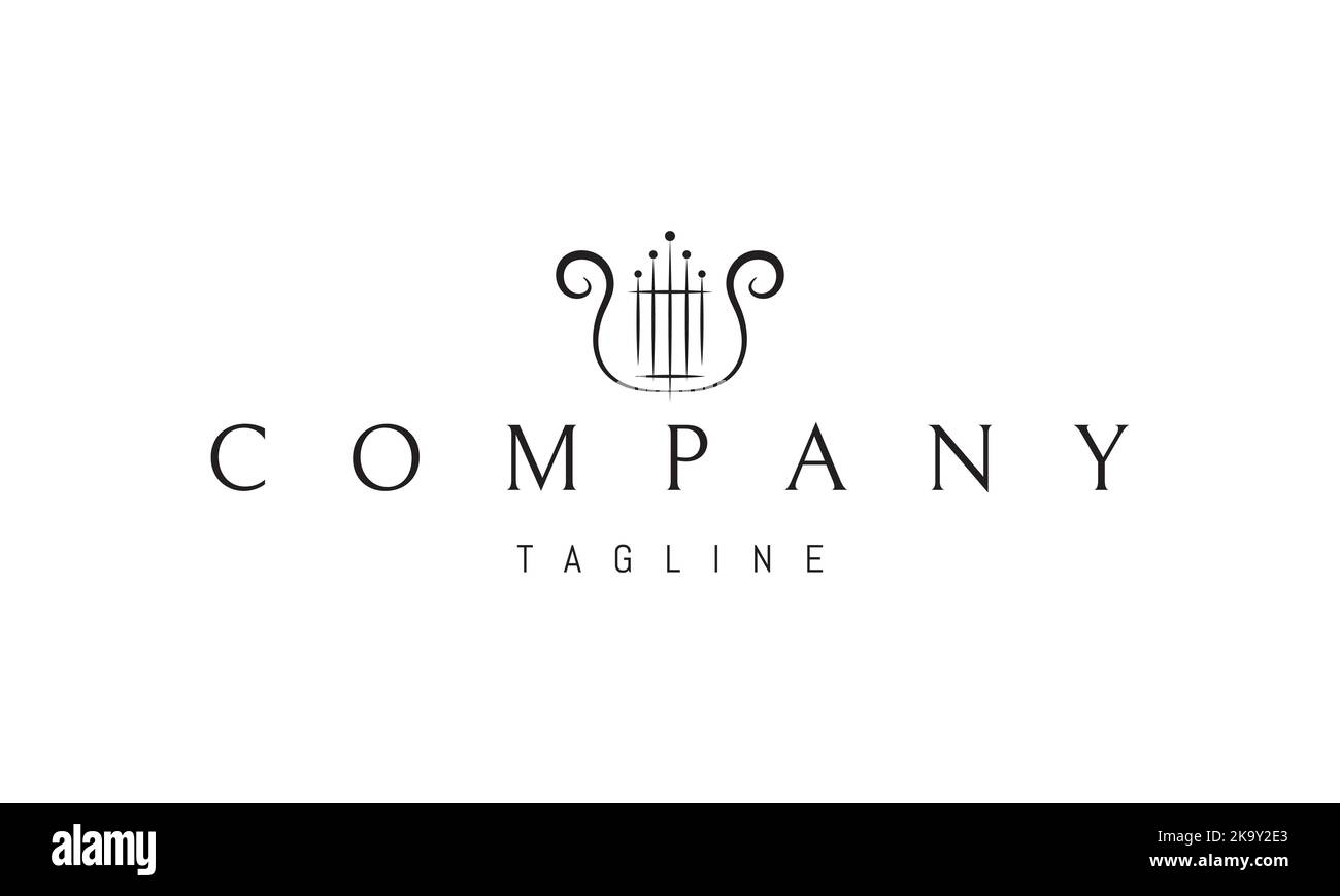 Logo vectoriel sur lequel une image abstraite d'une harpe dans un style linéaire raffiné. Illustration de Vecteur