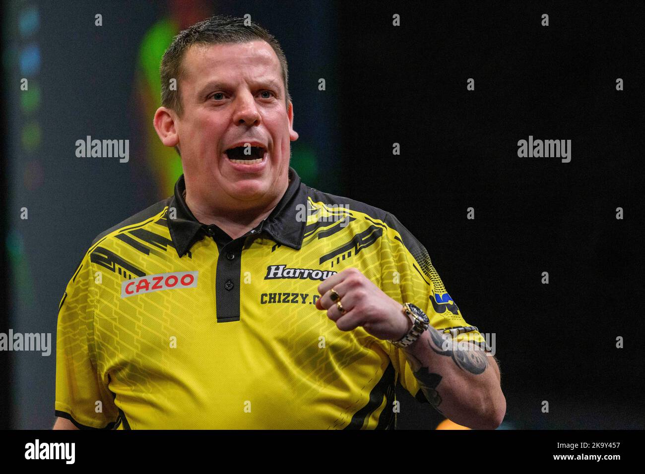 Dortmund, Allemagne. 30th octobre 2022. Fléchettes: Championnat d'Europe des fléchettes, Professional Darts Corporation, PDC: Dave Chisnall (ENG) applaudit après un bon jet. Credit: Christopher Neudorf/dpa/Alay Live News Banque D'Images