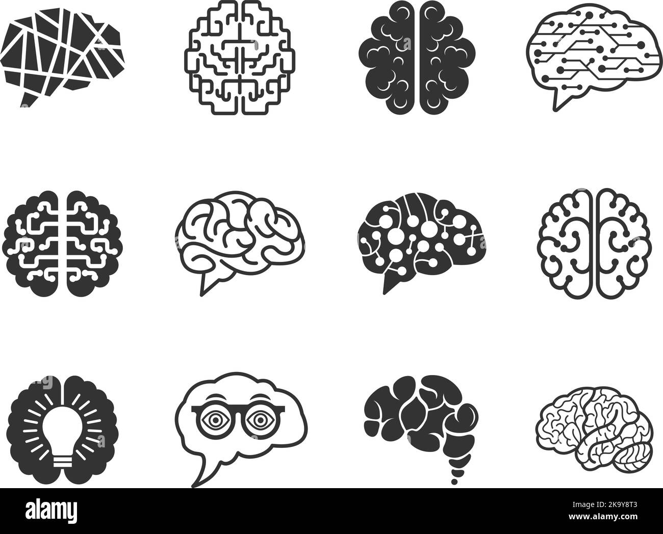 Icônes du cerveau du gyrus. Graphismes intelligents intellectuels neurologiques vectorisés pour la solution d'apprentissage ai neurologie brainstorming concepts Illustration de Vecteur