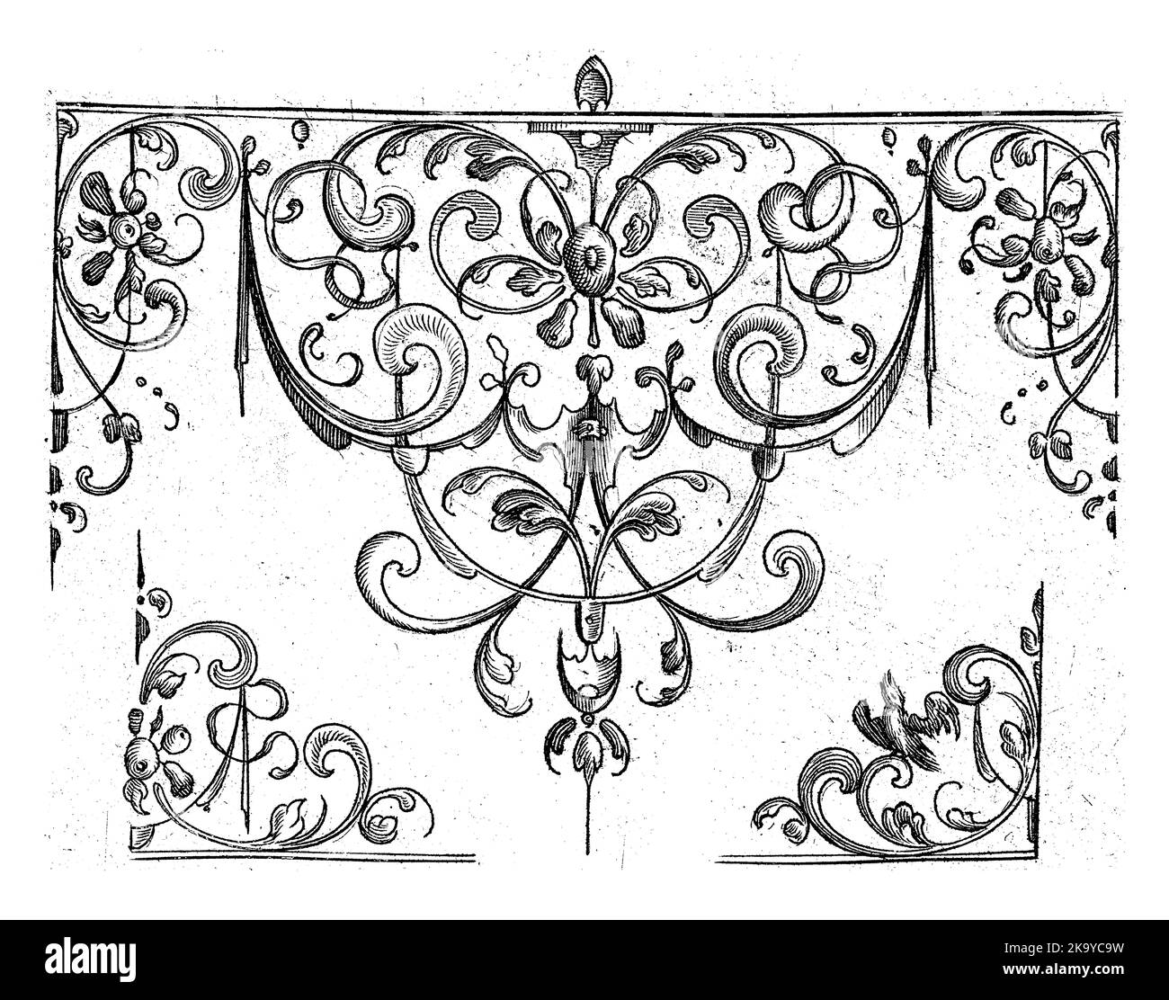 Feuille 8 d'une série de 14 feuilles avec des exemples pour les bords décoratifs gravés de tasses sous forme de triangles composés de tendrils, Schweifwerk, g Banque D'Images