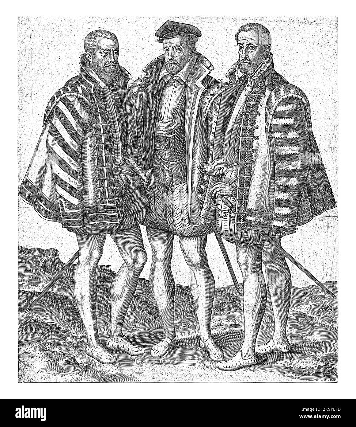 Les frères Coligny, de gauche à droite : Odet, Cardinal de Châtillon, Gaspard, amiral de France et François, général de l'infanterie. Il s'agit de dres Banque D'Images