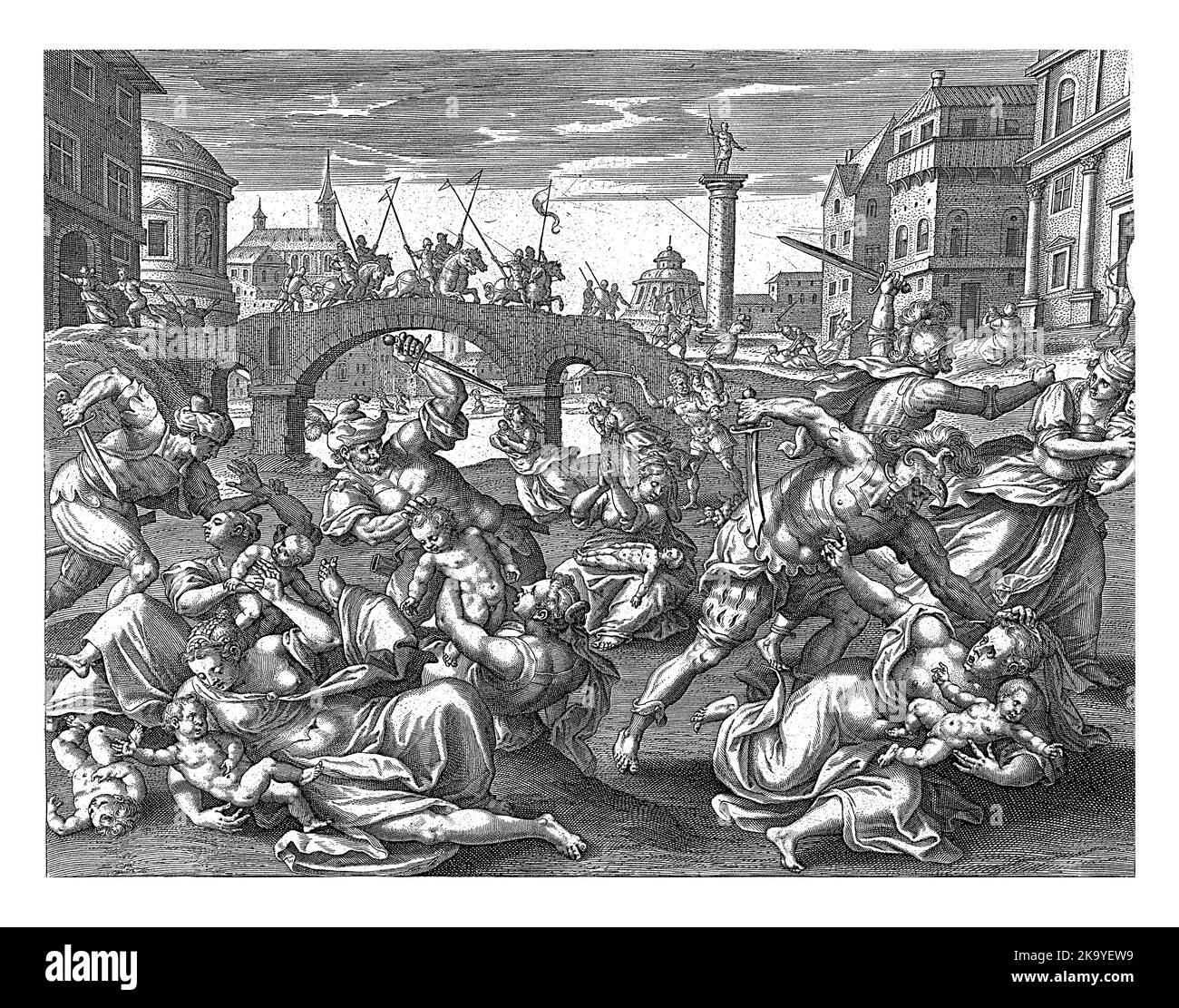 Les mères essaient de protéger leurs enfants des soldats de Hérode. On leur a demandé de tuer tous les garçons âgés de deux ans et moins à Bethléem. Banque D'Images