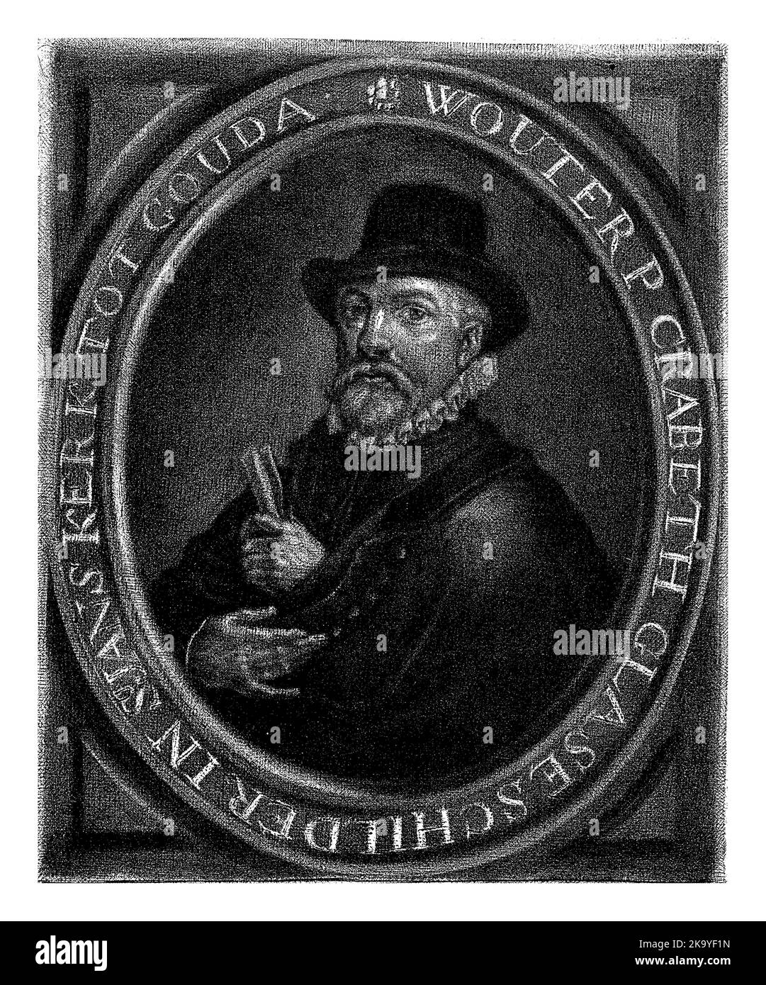 Wouter Crabeth, peintre de verre à Gouda. Un rouleau de papier dans sa main. Banque D'Images