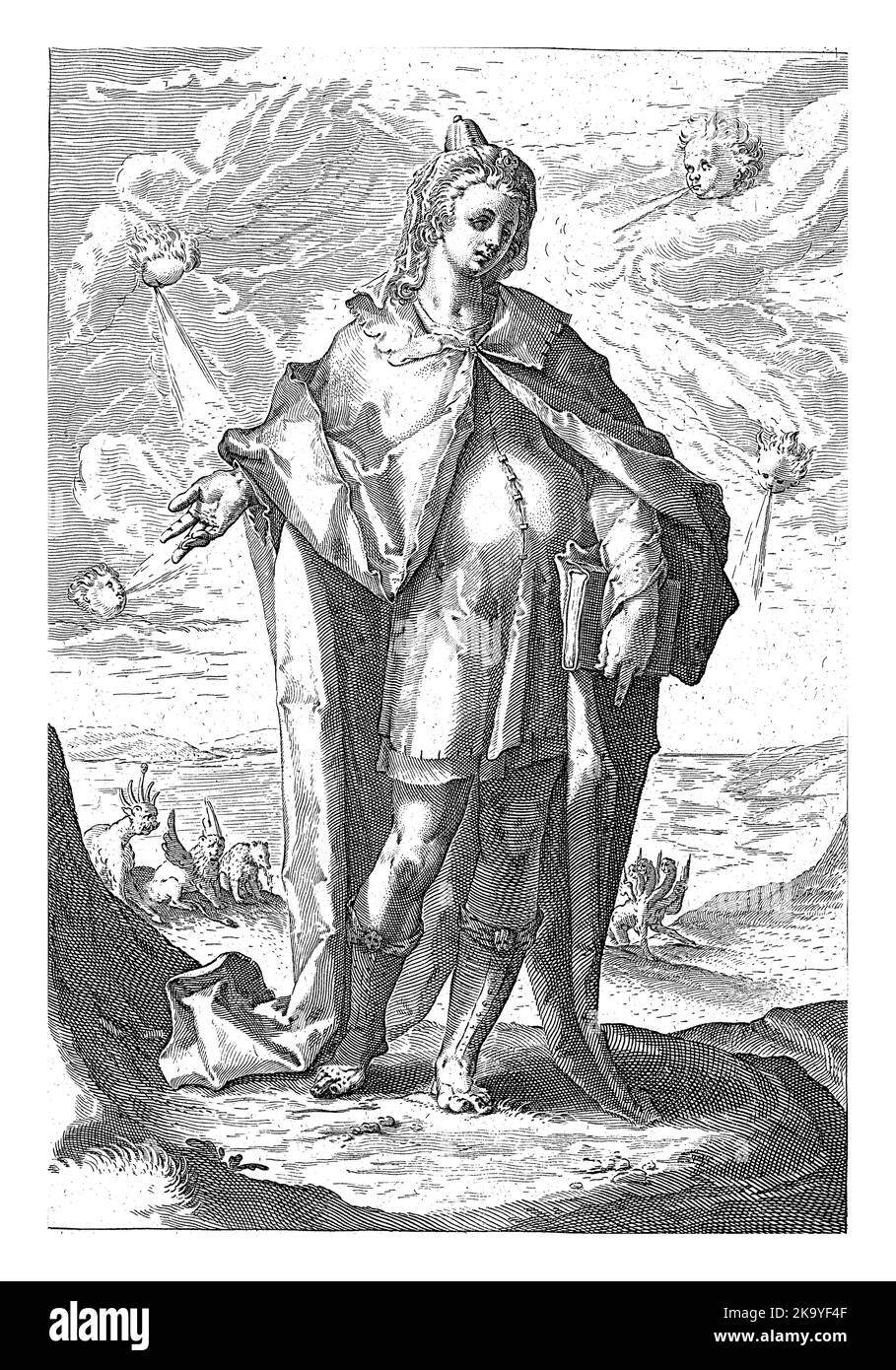 Le prophète Daniel, avec derrière lui les quatre bêtes de sa vision venant de la mer. Banque D'Images
