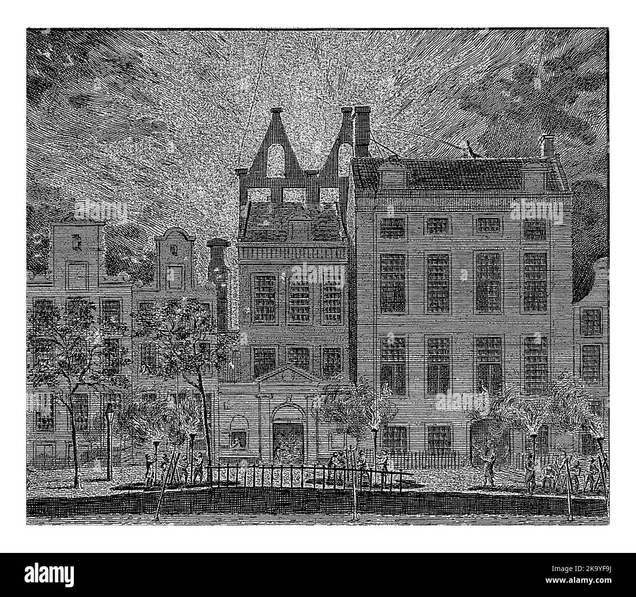 Le feu flamboyant dans l'Amsterdam Schouwburg sur Keizersgracht le 11 mai 1772. Banque D'Images
