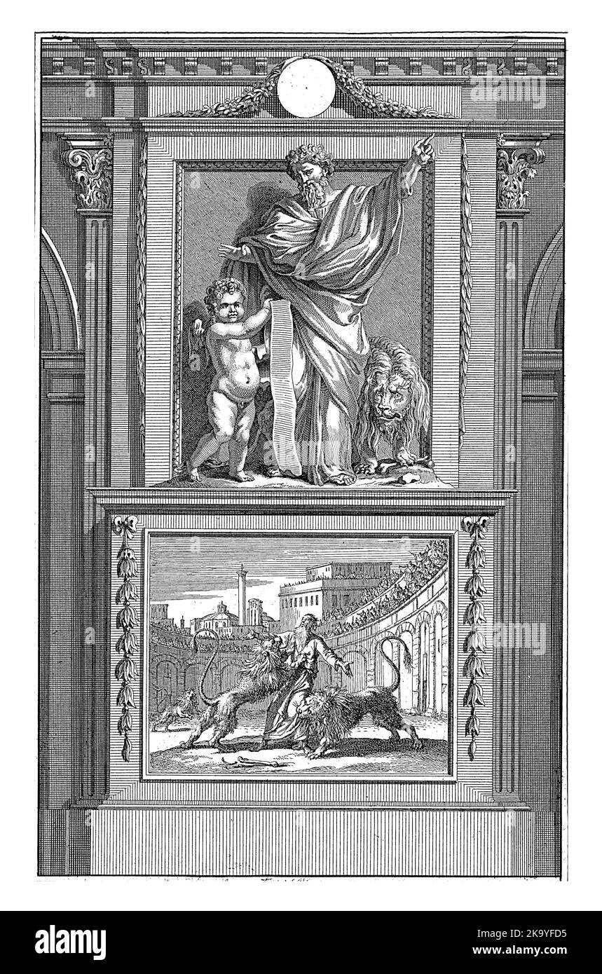 Saint Ignace d'Antioche, Père Apostolique, Jan Luyken, après Jan Goeree, 1698 le Saint Père Apostolique Ignace d'Antioche est accompagné d'un lion Banque D'Images