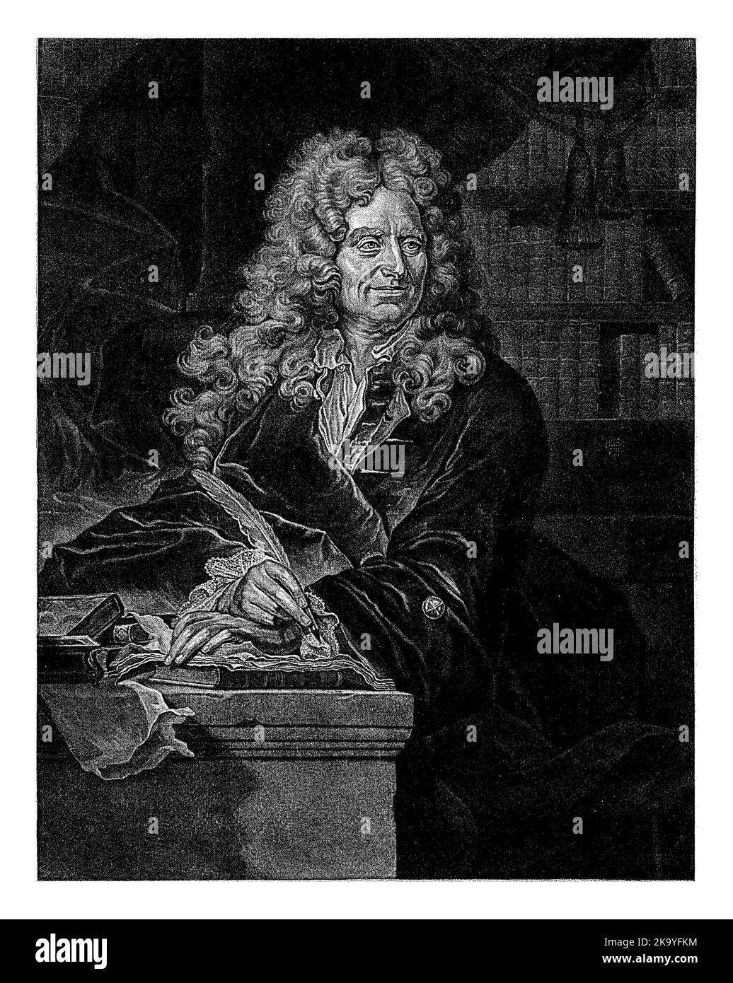 Portrait de Nicolas Boileau-Despreaux, Jacob Gole, d'après Hyacinthe Rigaud, d'après Pierre Drevet, 1704 le poète français Nicolas Boileau-Despreaux. Banque D'Images