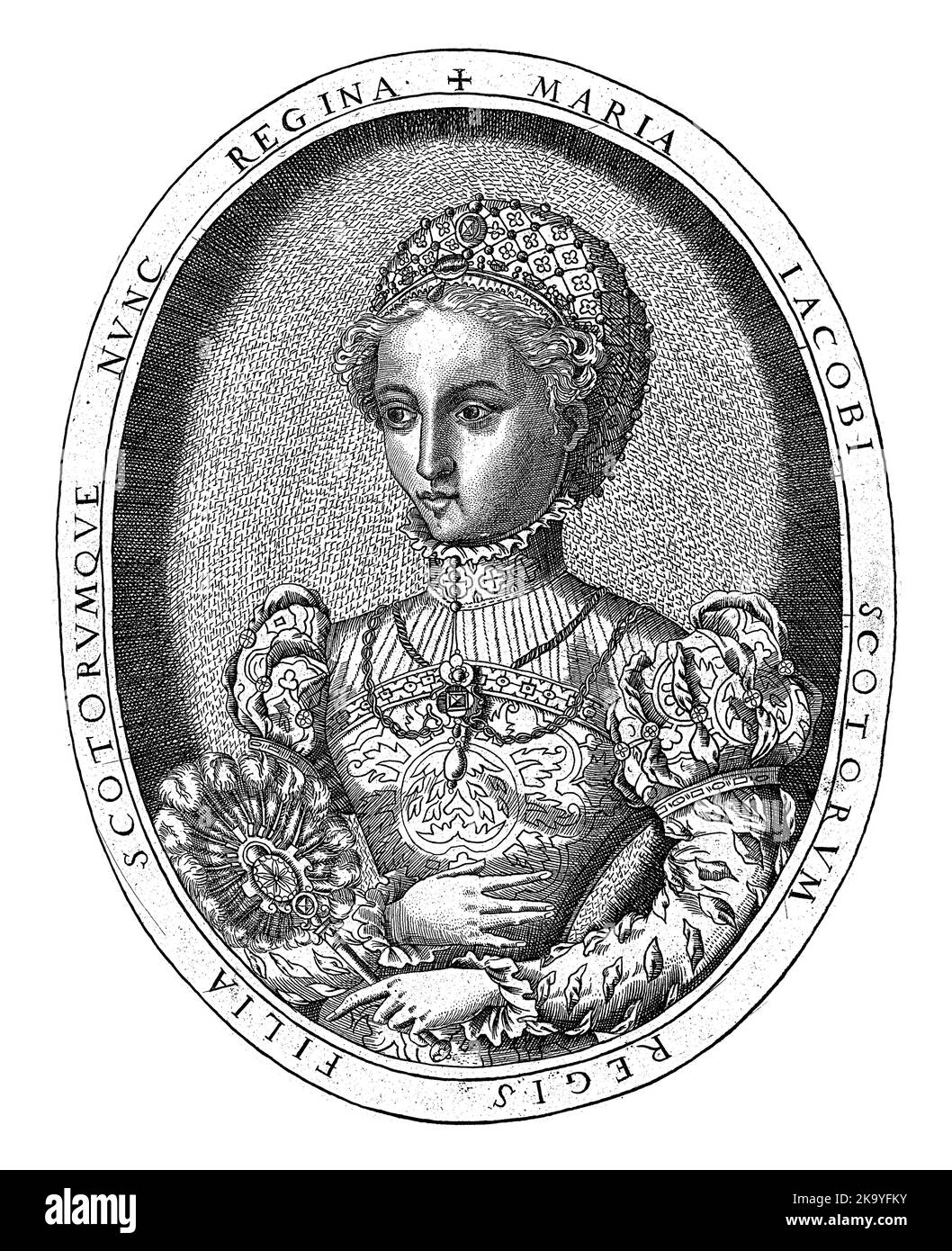 Portrait en demi-longueur à gauche de Mary I Stuart, reine des Écossais dans un ovale avec son nom et son titre en latin. Copier après l'impression à partir de la série : p Banque D'Images
