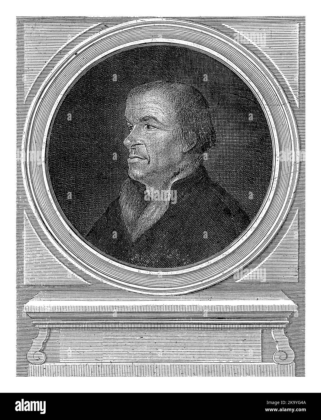 L'érudit, imprimeur et éditeur allemand Johann Froben (Johannes Frobenius). Il porte un manteau avec un col en fourrure. Banque D'Images
